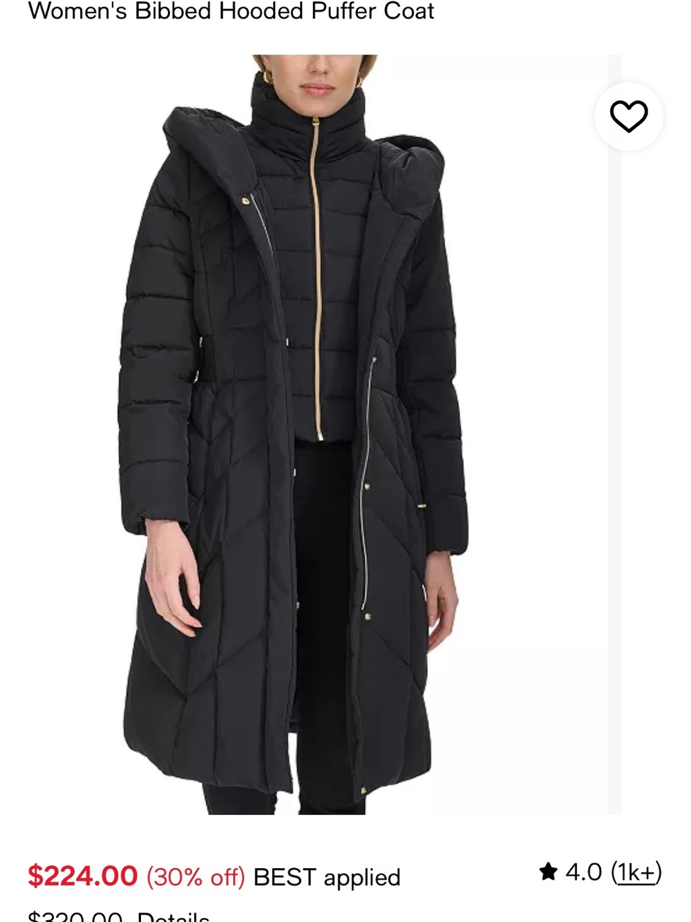 Cole Haan Signature Women's Black Hooded Long Puffer Coat